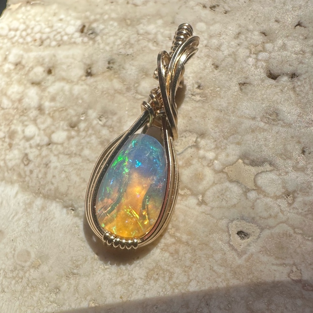 14k Gold Filled Ethiopian Opal Necklace Pendant